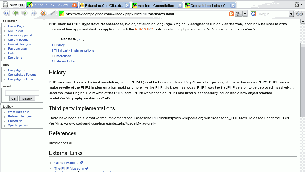 MediaWiki 1.12 without the Cite extension