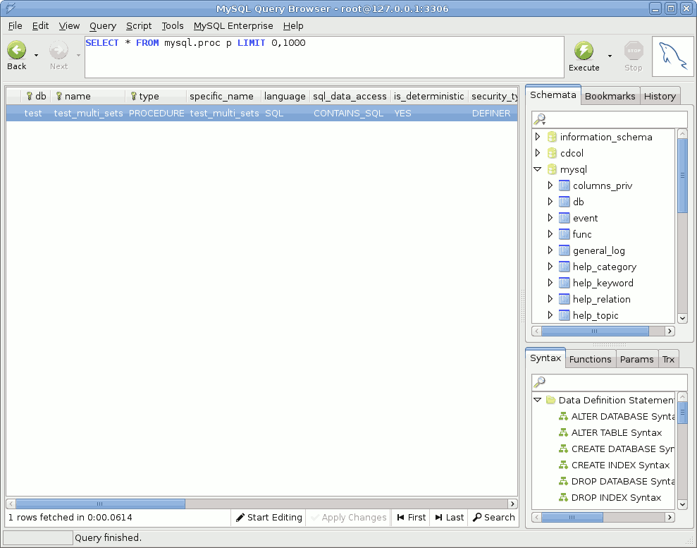 MySQL Query Browser running on Ubuntu